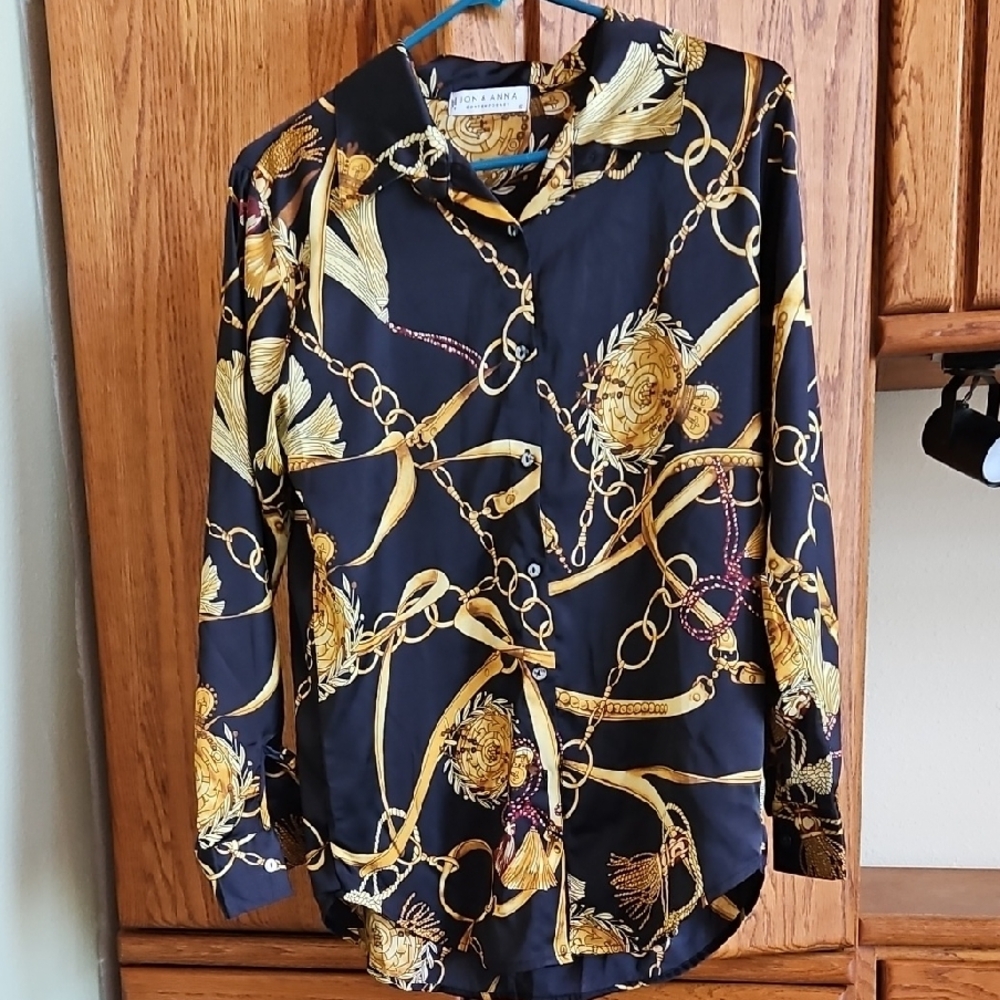 Elegant Black Shirt with Gold Chain Design